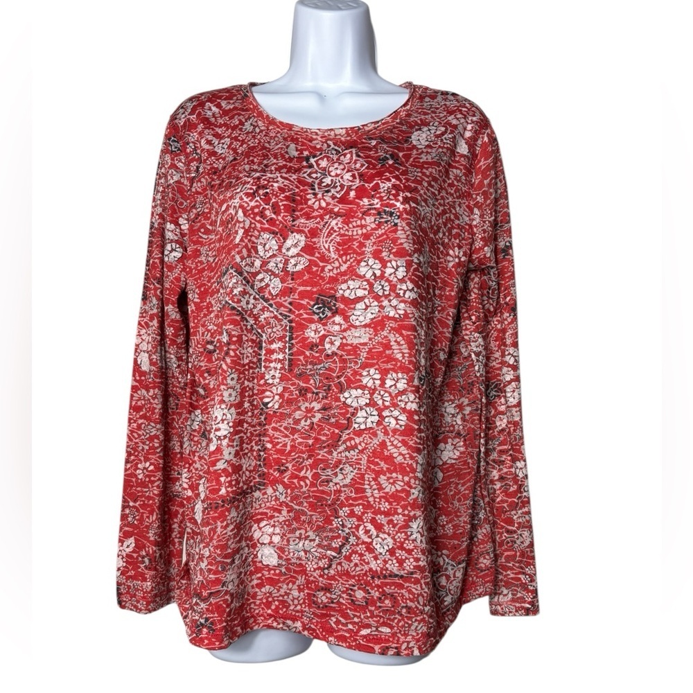 Sundance T-Shirt Womens Size Large Red Paisley Embroidered Boho Chic Cottagecore